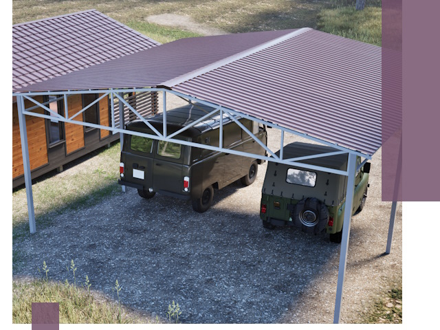 Двускатные навесы под ключ в Костомукше — изготовление и монтаж